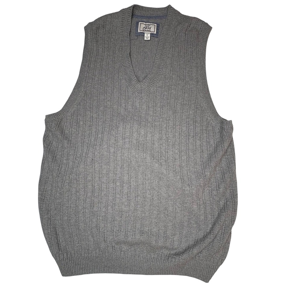 Jos. A. Bank 1905 Mens XL Gray Ribbed‎ V-Neck Sweater Vest Modern-Traditional